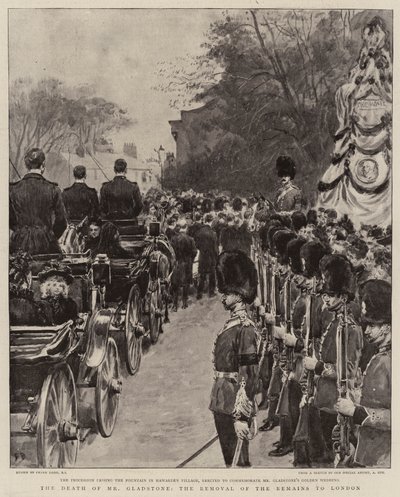 Der Tod von Mr Gladstone, die Überführung der Überreste nach London von Frank Dadd